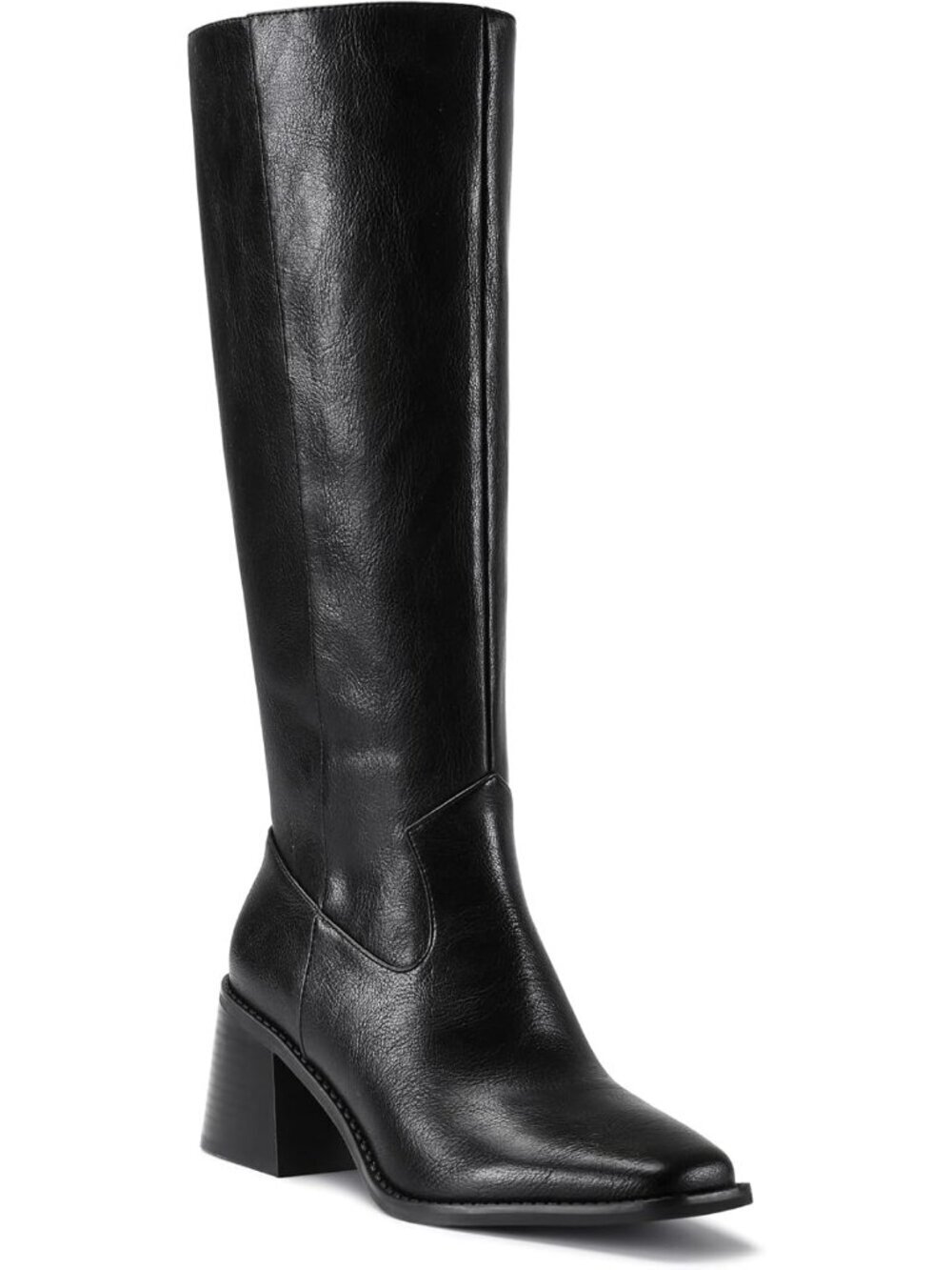 Women's Black Knee High Boot Squared Toe Chunky Block Heel Comfortable Tall Boot
